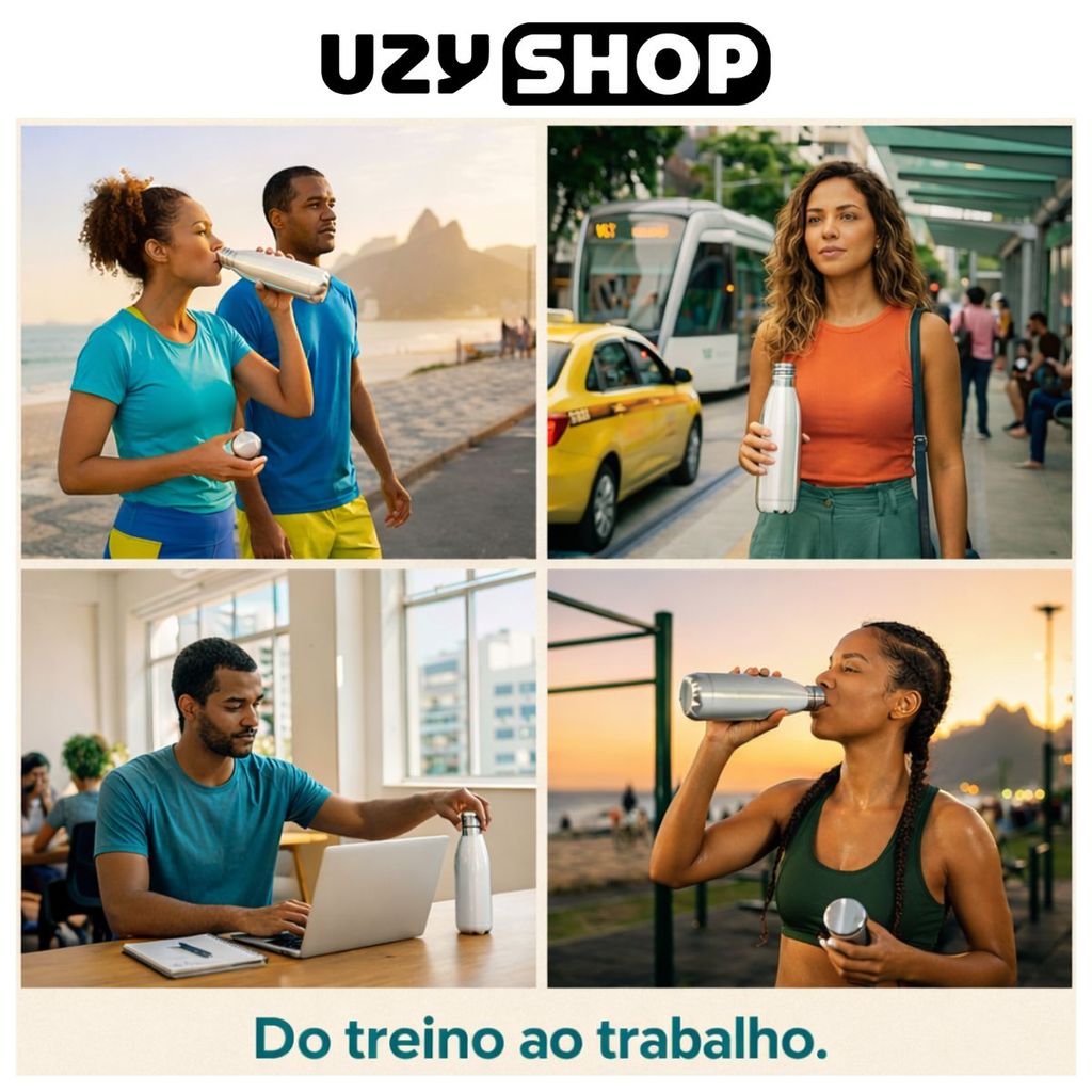 Garrafa Térmica de Inox Parede Dupla 750ml Prata Preto e Branca Vedação