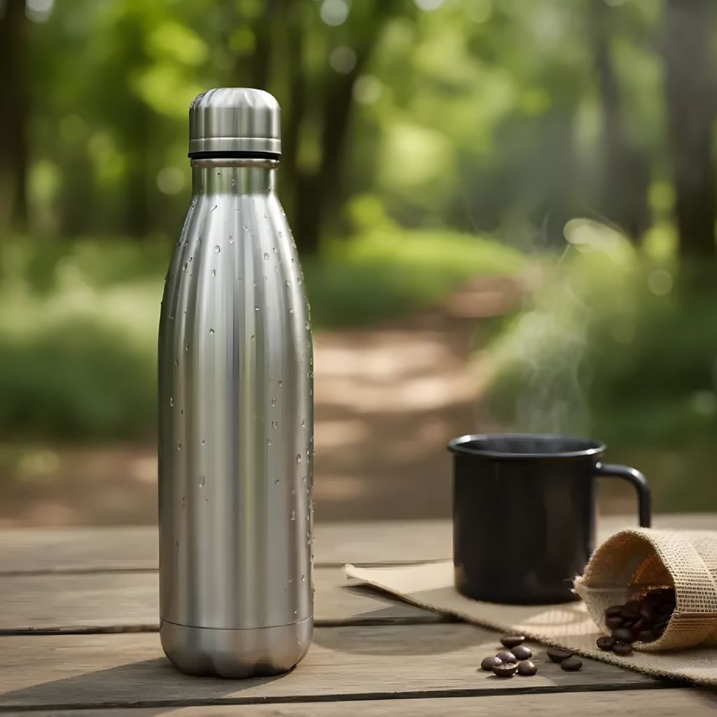 Garrafa Térmica de Inox Parede Dupla 750ml Prata Preto e Branca Vedação
