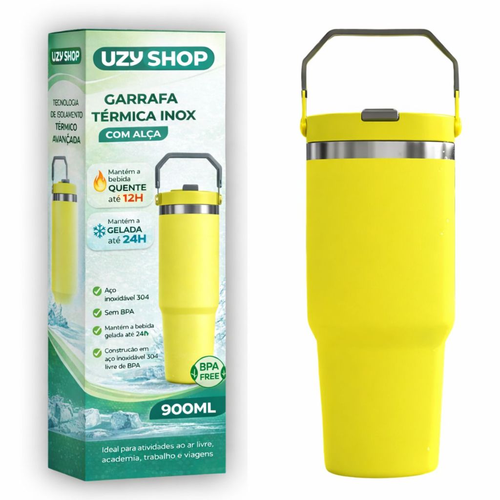 Garrafa Térmica 900ml Isolamento a Vácuo Inox 24h Quente Frio Academia