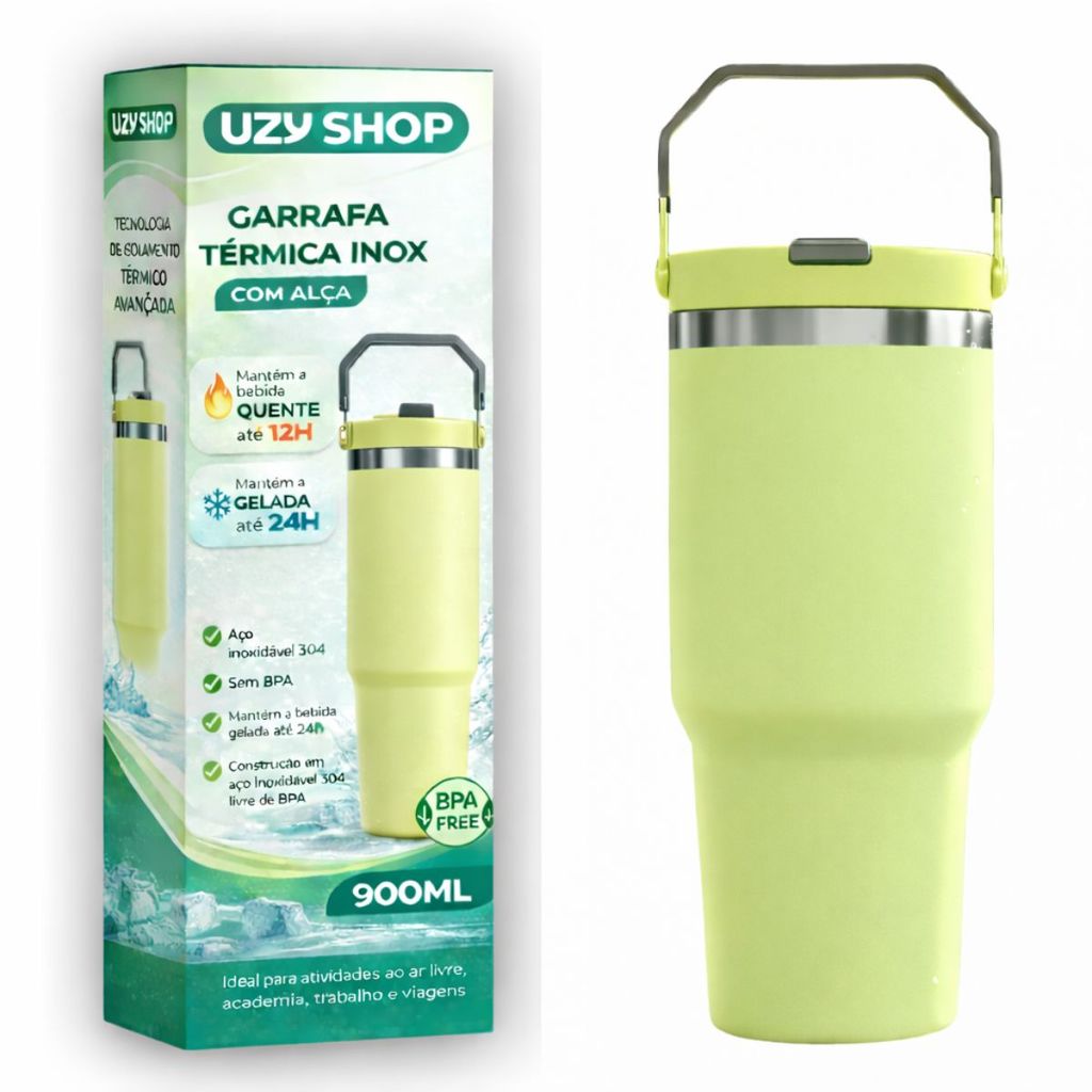 Garrafa Térmica 900ml Isolamento a Vácuo Inox 24h Quente Frio Academia