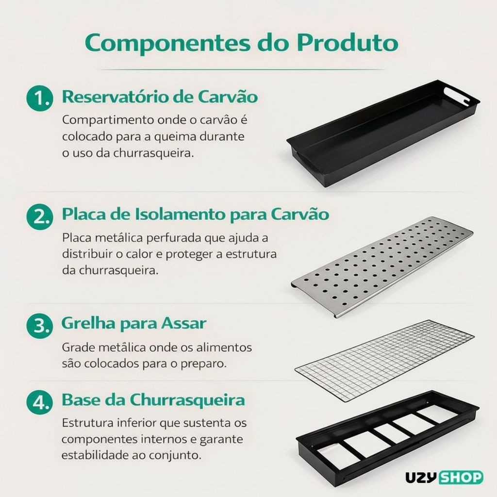 Churrasqueira Portátil Dobrável a Carvão Grelha 60×22×31cm Gaveta Ideal p/