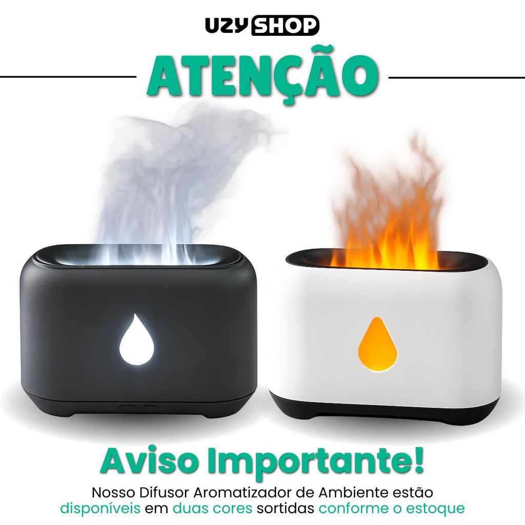 Umidificador Difusor de Ar Ultrassônico Chama Fogo Realista 200ml USB Tipo-C