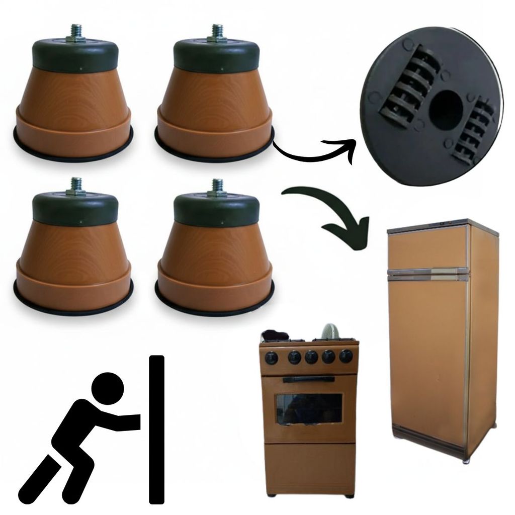 Kit 4 Pés Fogão Marrom Geladeira Freezer Rodinhas Universais Suporta 380kg