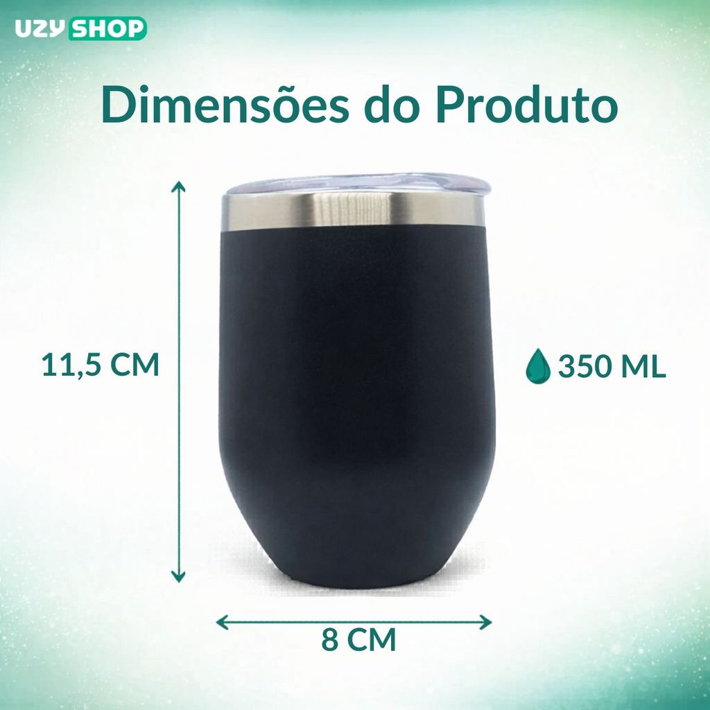 Copo Térmico Tipo Cuia 350ml Aço Inoxidável Parede Dupla à Vácuo com Tampa de