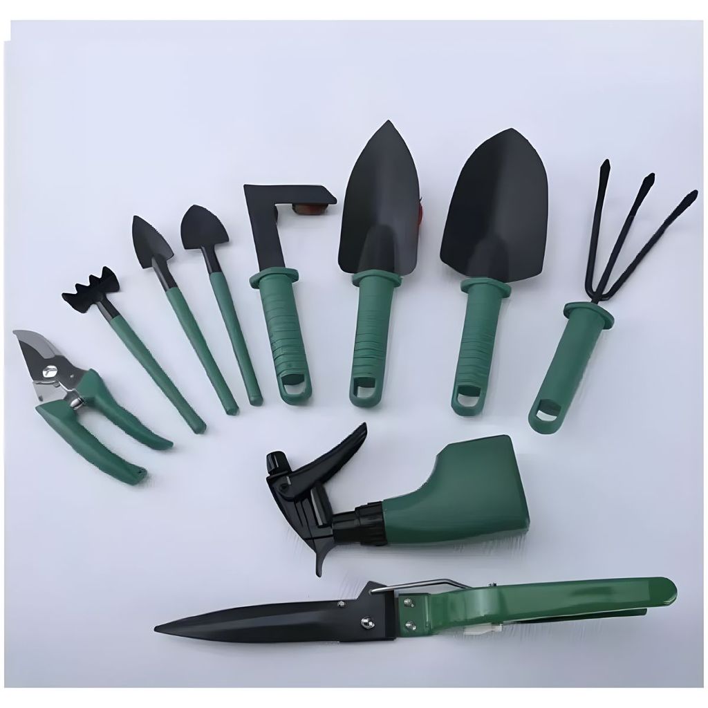 Kit de Jardinagem 10 Peças com Maleta - Pás Sacho Tesoura Foice Spray | Ideal