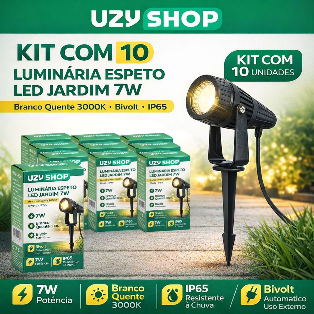 Kit 10 Luminárias Espeto Jardim LED 7W Preto Bivolt IP65 Cor Branco Quente