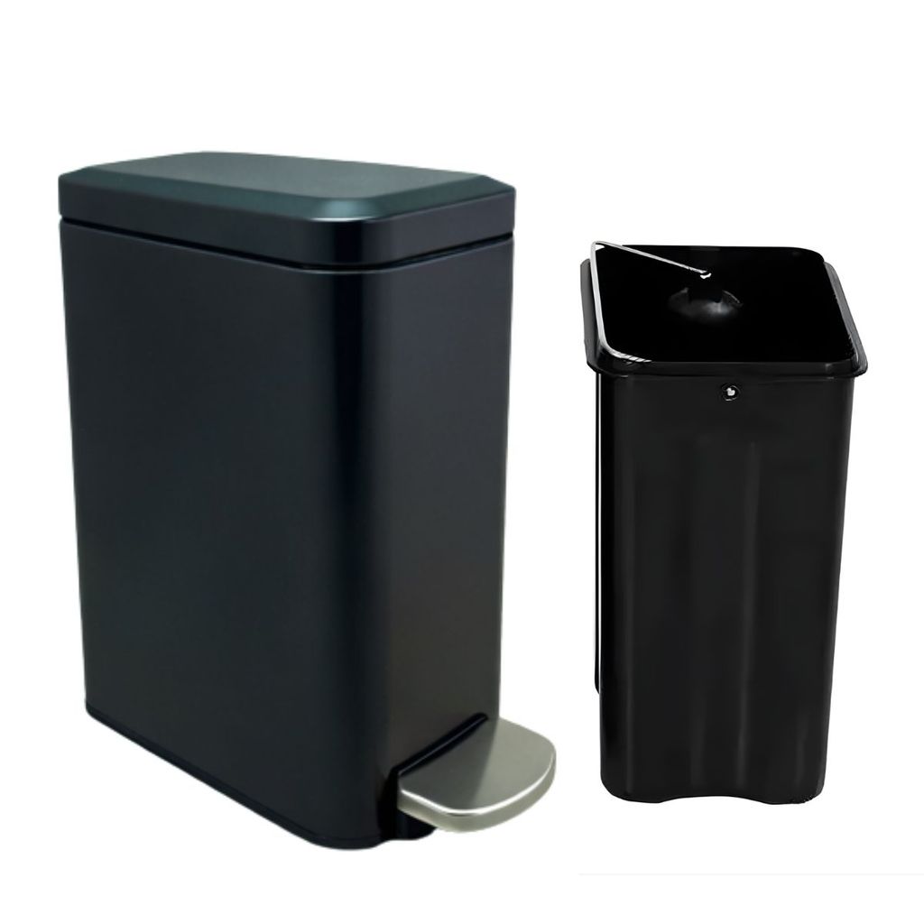 Lixeira Banheiro Cozinha Slim 5L Pedal Inox Fechamento Suave Soft Close Preta