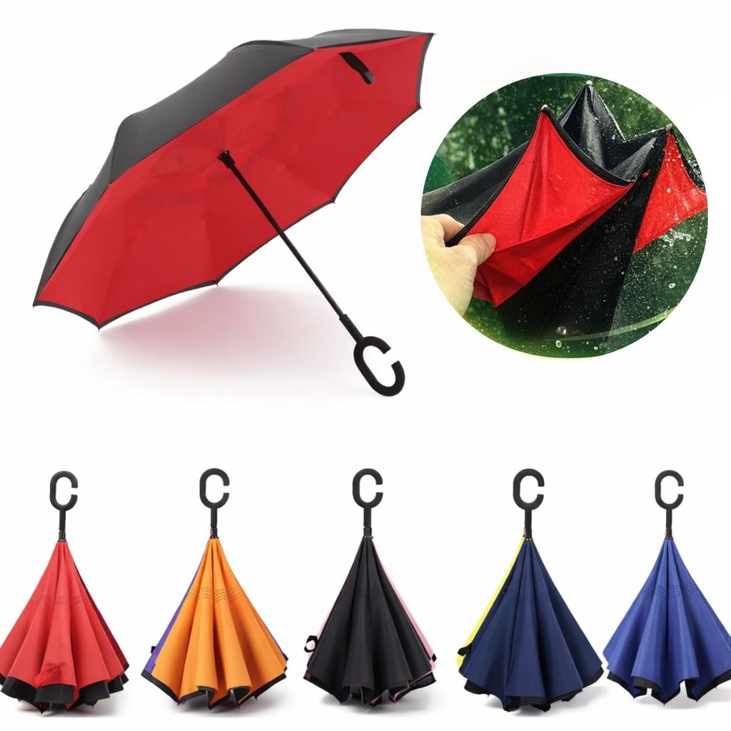 Guarda Chuva Invertido Reforçado Tecido Duplo Cabo C Mãos Livres Ideal Para