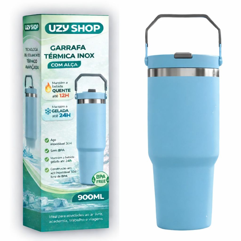 Garrafa Térmica 900ml Isolamento a Vácuo Inox 24h Quente Frio Academia