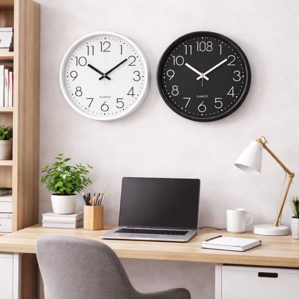 Relógio de Parede 30cm Quartz Números Grandes Minimalista Silencioso Mecanismo Sem Barulho