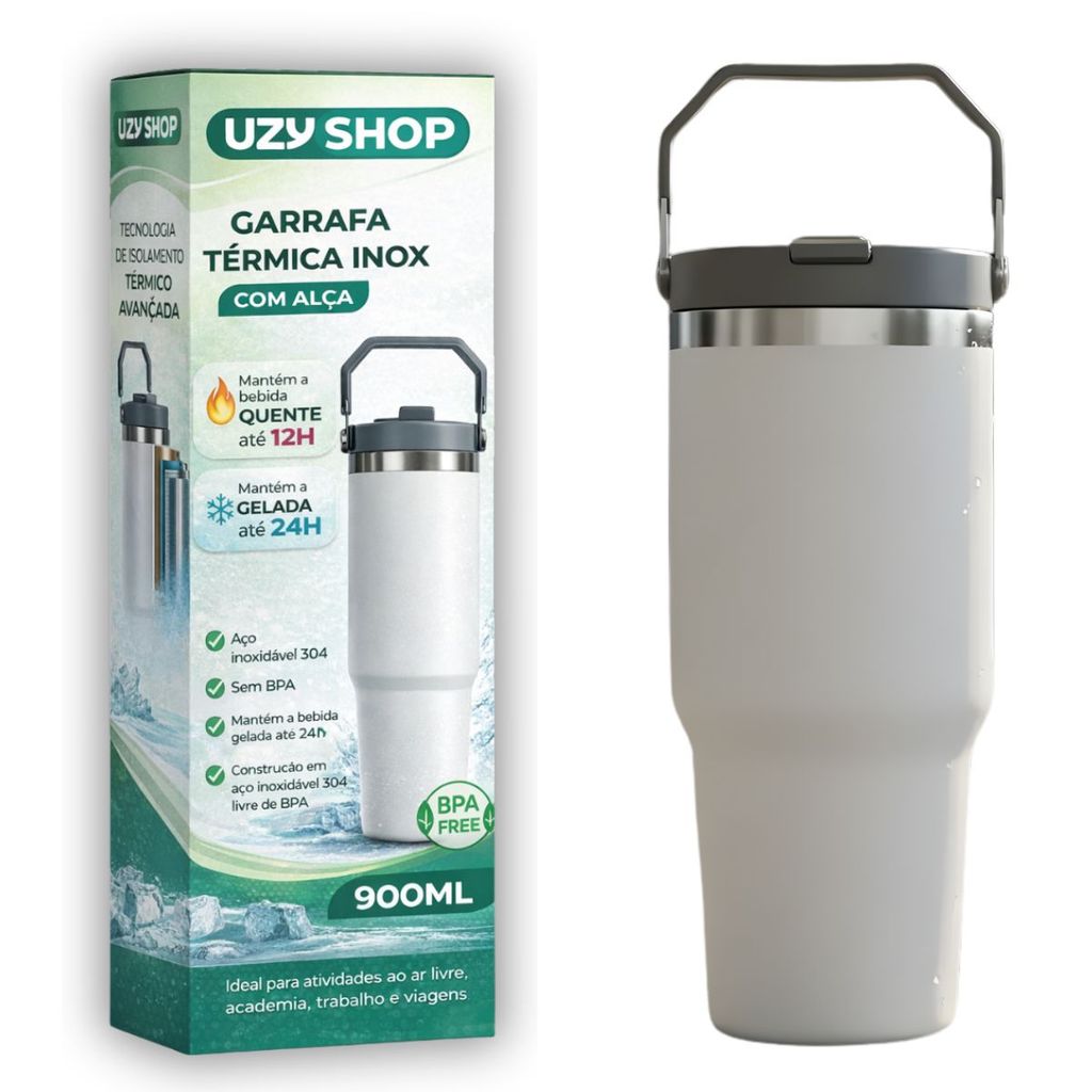 Garrafa Térmica 900ml Isolamento a Vácuo Inox 24h Quente Frio Academia