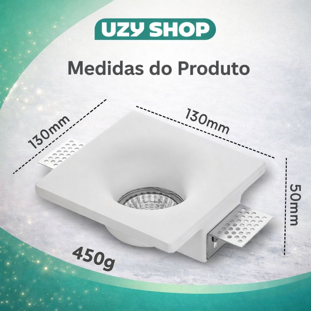 Spot em Gesso de Embutir Quadrado PAR20 13x13x5cm Gesso Branco Iluminação