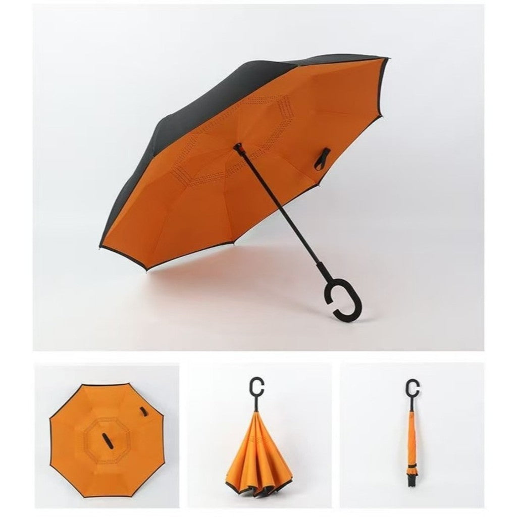 Guarda Chuva Invertido Reforçado Tecido Duplo Cabo C Mãos Livres Ideal Para