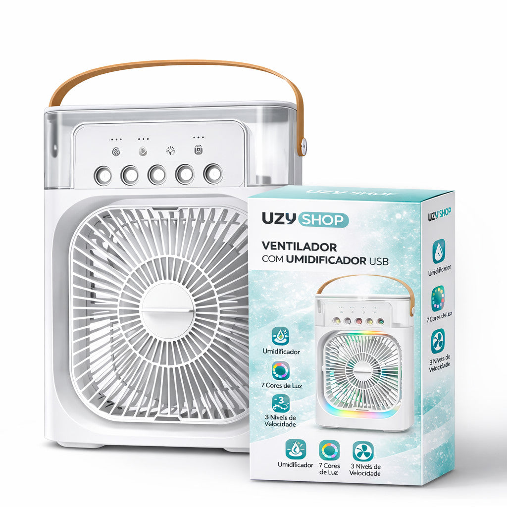Ventilador de Mesa Climatizador USB com Reservatório de Água Névoa 3 Velocidades Portátil