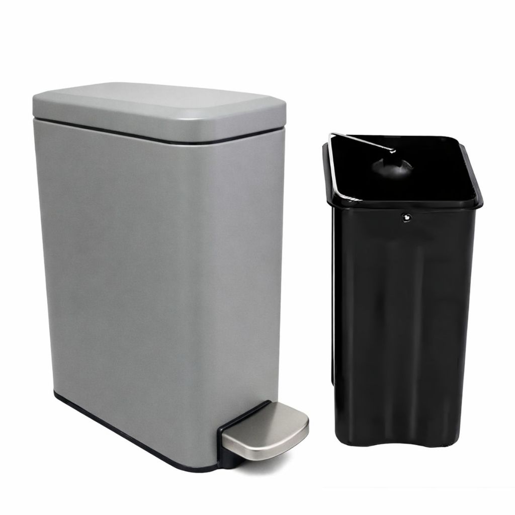 Lixeira Banheiro Cozinha Slim 5L Pedal Inox Fechamento Suave Soft Close Preta
