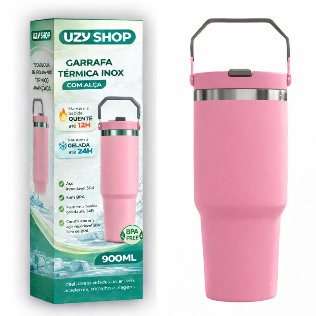 Garrafa Térmica 900ml Isolamento a Vácuo Inox 24h Quente Frio Academia