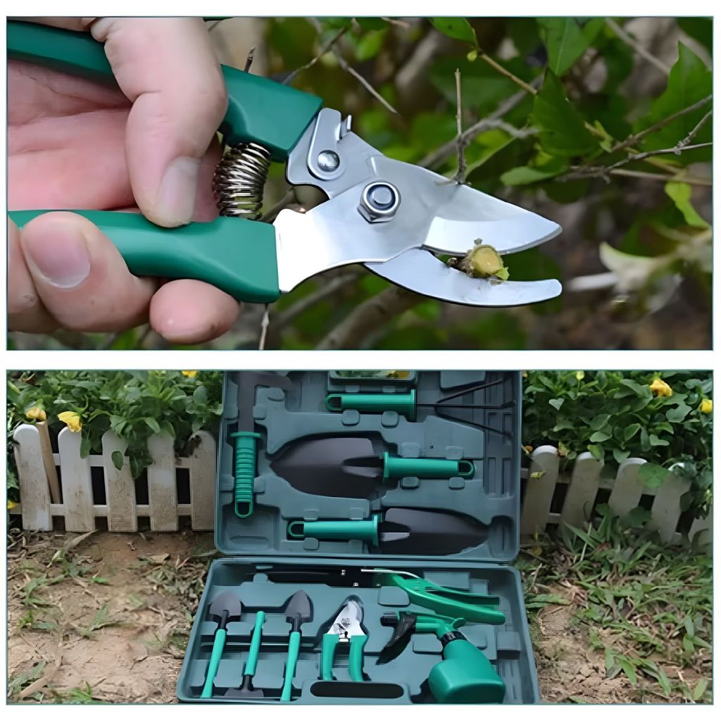 Kit de Jardinagem 10 Peças com Maleta - Pás Sacho Tesoura Foice Spray | Ideal