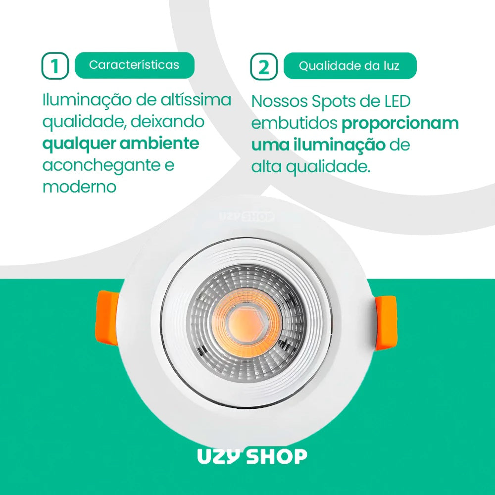 Spot LED 7W Redondo Embutido Direcional Bivolt 3000K 6500K